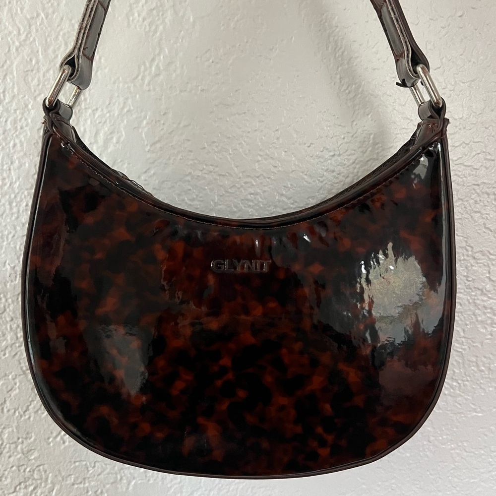 Brown Crescent Shoulder Bag with Tortoiseshell Pattern